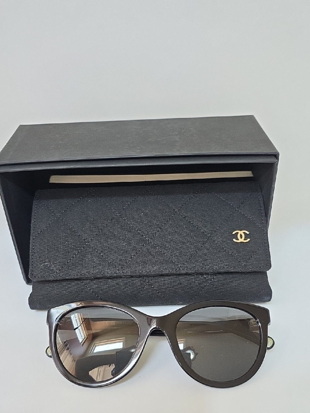 CHANEL Black Quilted Sunglasses With Case with Gold CC Emblem - Picture 1 of 5